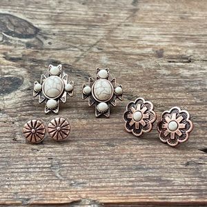 NWT 3 sets of Bronze Stud Earrings